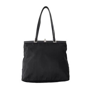 Prada 90s framed black Tessuto nylon flip lock shoulder tote bag rare